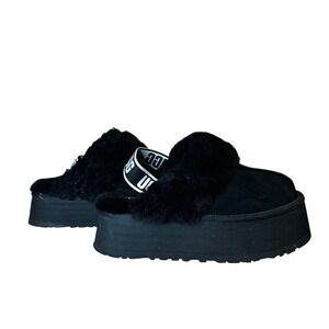 UGG Black Suede Fur Platform Slip On Slippers Sandals Women US Size 9